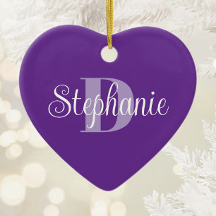 Girly Purple and White Modern Monogram Photo Ceramic Ornament