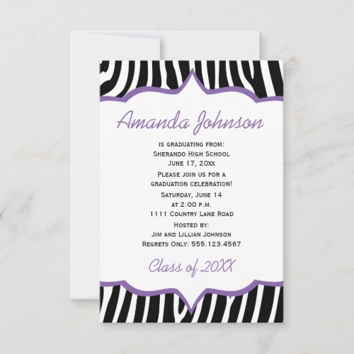 Girly Purple and Zebra Print Graduation Party Announcements