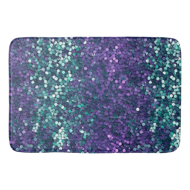 Girly Purple Aqua Mermaid Sparkle Bath Mat (Front)