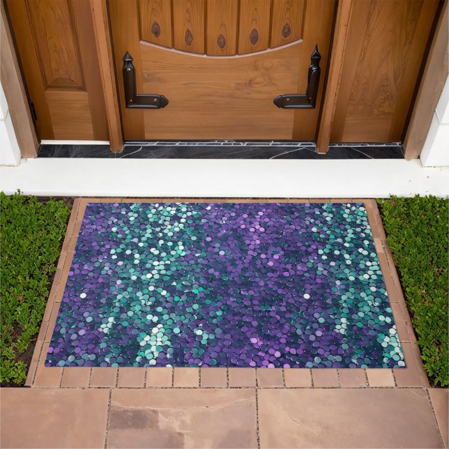 Girly Purple Aqua Mermaid Sparkle Doormat (Outdoor)