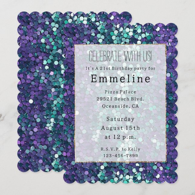 Girly Purple Aqua Mermaid Sparkle Invitation (Front/Back)