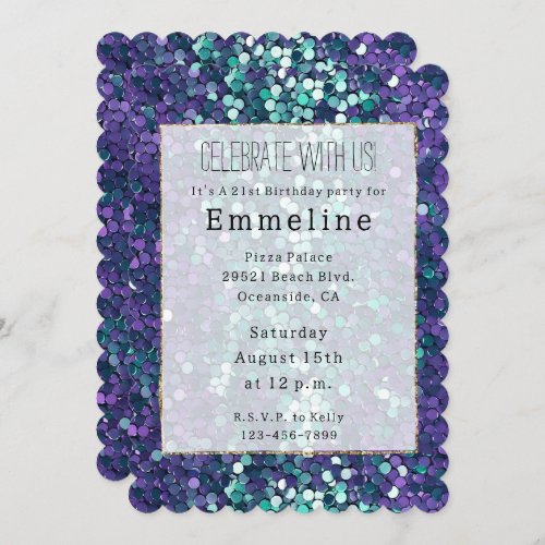 Girly Purple Aqua Mermaid Sparkle Invitation
