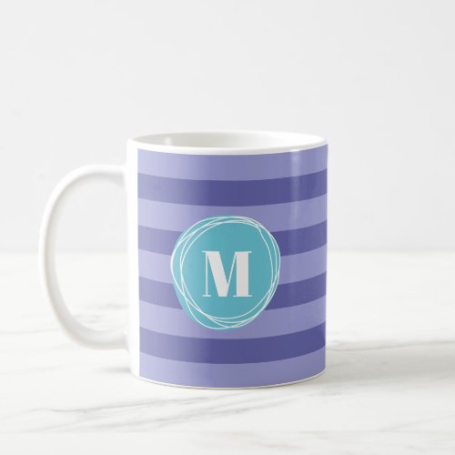 Girly Purple Aqua Stripes Monogram Coffee Mug