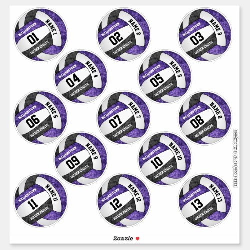 girly purple black volleyball player names set 13 sticker