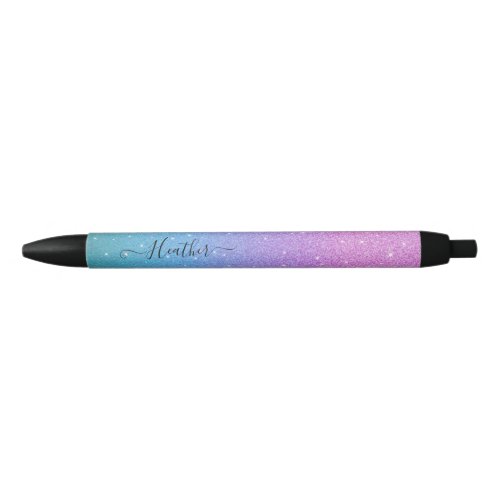 Girly Purple Blue Glitter Black Ink Pen