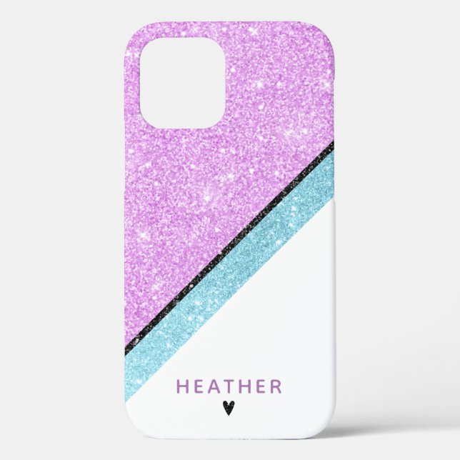 Girly Purple Blue Glitter Stripe Case-Mate iPhone Case (Back)