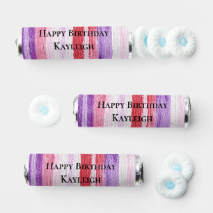 Girly Purple Blush Pink Red Stripes Birthday Breath Savers® Mints