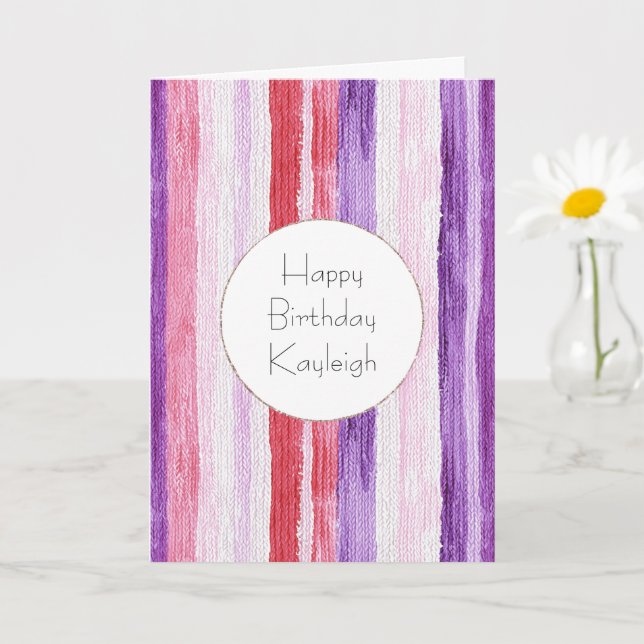Girly Purple Blush Pink Red Stripes Birthday Card (Small Plant)