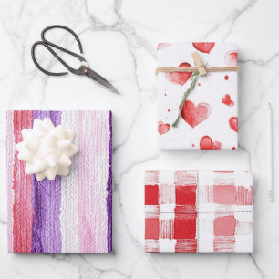 Girly Purple Blush Pink Red Stripes Birthday Wrapping Paper Sheets