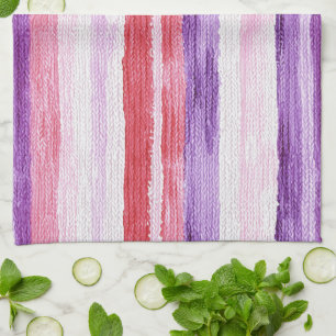 Girly Purple Blush Pink Red Stripes Bridal Shower Kitchen Towel