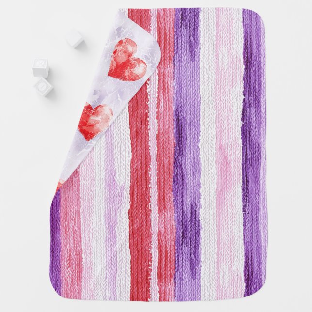 Girly Purple Blush Pink Red Stripes Christmas Baby Blanket (In Situ)