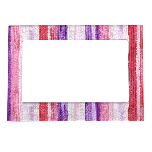 Girly Purple Blush Pink Red Stripes Christmas Magnetic Frame (Front)