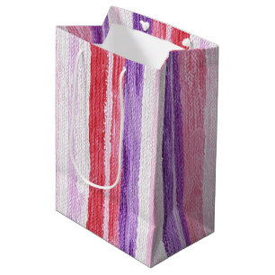 Girly Purple Blush Pink Red Stripes Christmas Medium Gift Bag