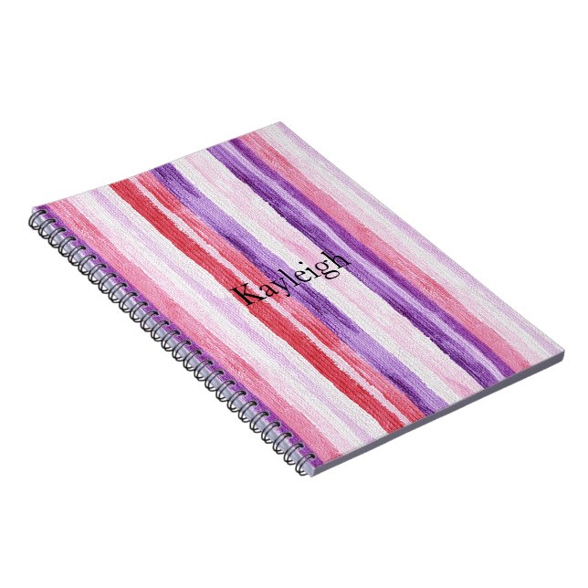 Girly Purple Blush Pink Red Stripes Christmas Notebook (Right Side)