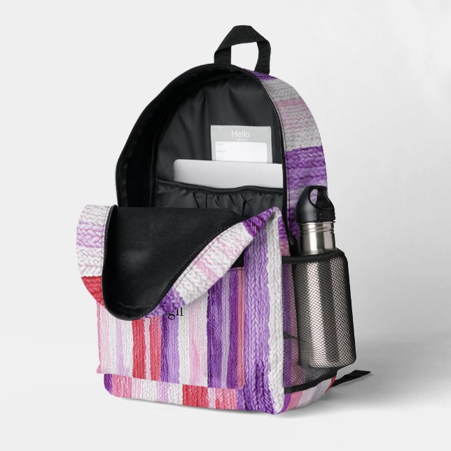 Girly Purple Blush Pink Red Stripes Christmas Printed Backpack (Back Corner Right (Open))