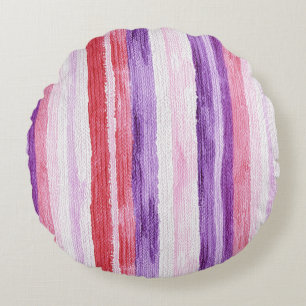 Girly Purple Blush Pink Red Stripes Christmas Round Pillow