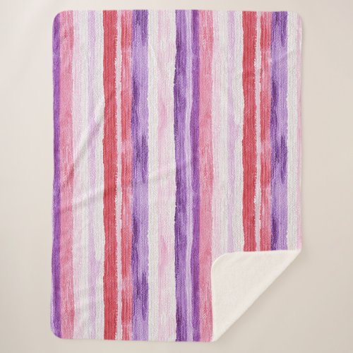 Girly Purple Blush Pink Red Stripes Christmas Sherpa Blanket