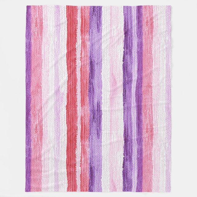 Girly Purple Blush Pink Red Stripes   Fleece Blanket (Front)