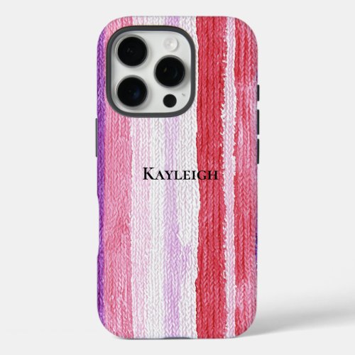 Girly Purple Blush Pink Red Stripes iPhone 16 Pro Case