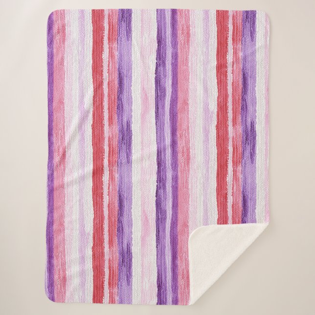 Girly Purple Blush Pink Red Stripes   Sherpa Blanket (Front)