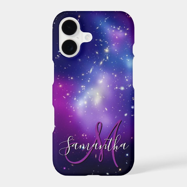 Girly Purple Celestial Photo Monogram iPhone Case (Back)