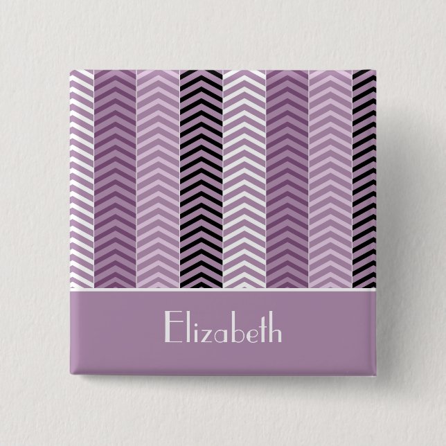 Girly Purple Chevron Stripes Pattern With Name Button (Front)