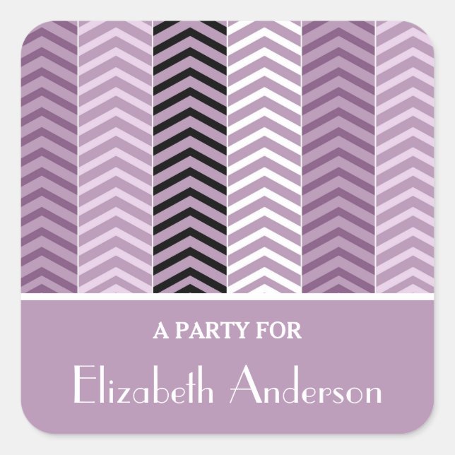 Girly Purple Chevron Stripes Pattern With Name Square Sticker (Front)