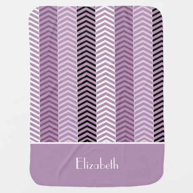 Girly Purple Chevron Stripes Pattern With Name Swaddle Blanket (Front)