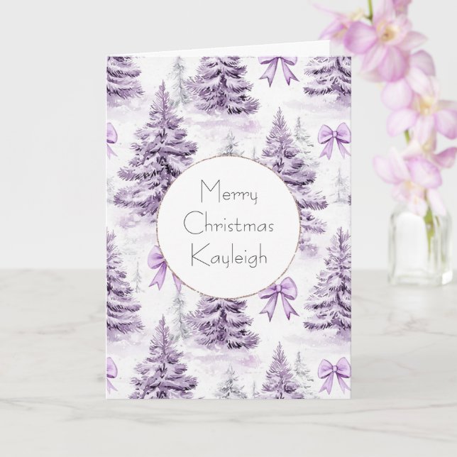 Girly Purple Christmas Trees & Bows   Card (Orchid)
