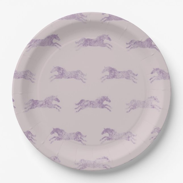 Girly Purple Classic Equestrian Horses Paper Plates (Front)