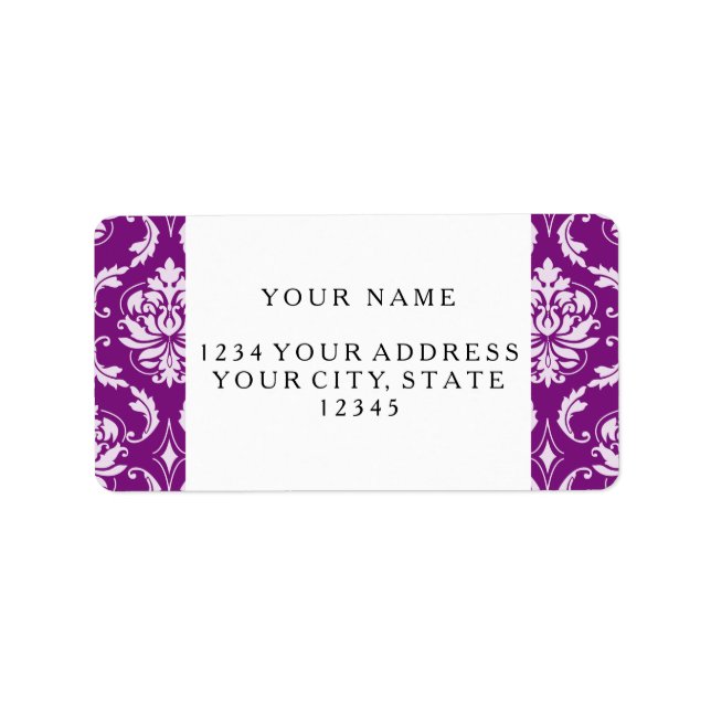 Girly Purple Damask Pattern Label (Front)
