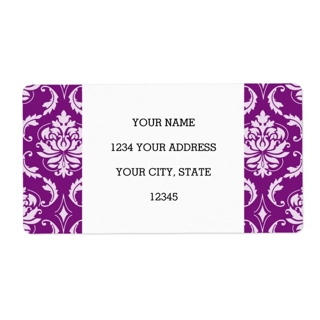 Girly Purple Damask Pattern Label (Front)