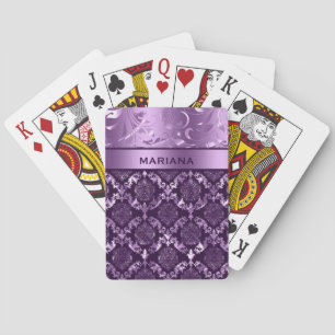 Girly Purple Damasks & Metallic Swirls Poker Cards