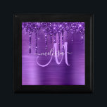 Girly Purple Dripping Glitter Brush Metal Monogram Gift Box<br><div class="desc">Add a touch of glitter and glam to your gift giving with this elegant personalized gift box. This chic design template features a modern lavender script monogram and name in white script to personalize on a background of purple brushed metallic texture accented by a border of faux dripping glitter. A...</div>