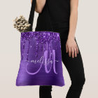 Girly Purple Dripping Glitter Brush Metal Monogram