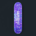 Girly Purple Faux Glitter Personalized Name Skateboard<br><div class="desc">Put a smile on a child's face with this Girly Purple Faux Glitter Personalized Name skateboard!  It is designed with a bright purple faux glitter background and custom name on the center in bold white calligraphy script lettering.  Click personalize option and follow the prompt.</div>