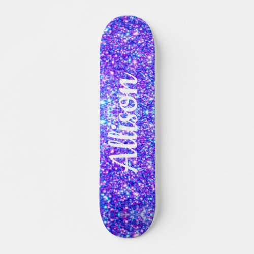 Girly Purple Faux Glitter Personalized Name Skateboard