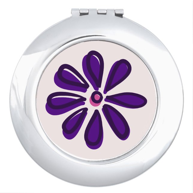 Girly Purple Floral Bloom Doodle Compact Mirror (Front)