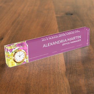 Girly Purple Floral Green Name Job Title   