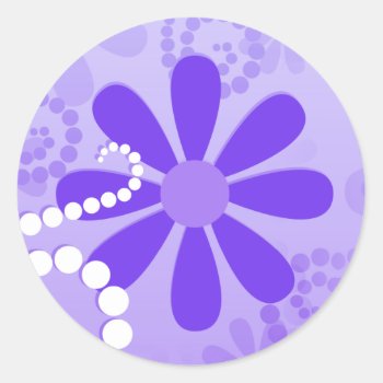 Girly Purple Floral Retro Flowers Classic Round Sticker by PhotographyTKDesigns at Zazzle
