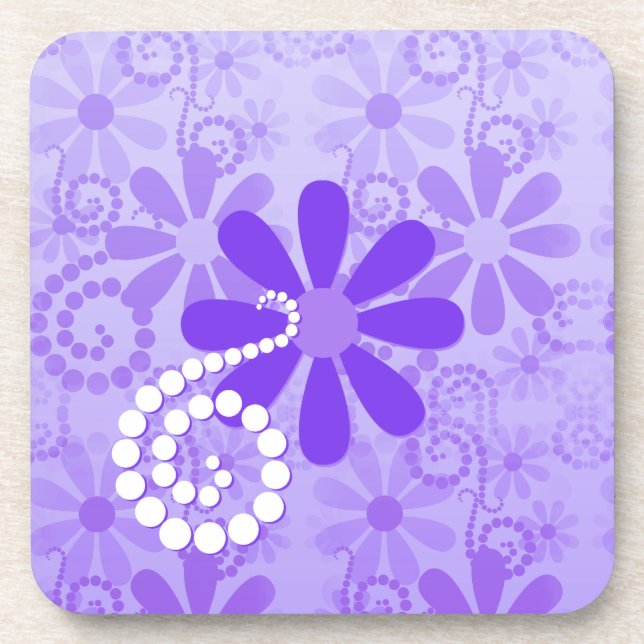Girly Purple Floral Retro Flowers Drink Coaster (Front)