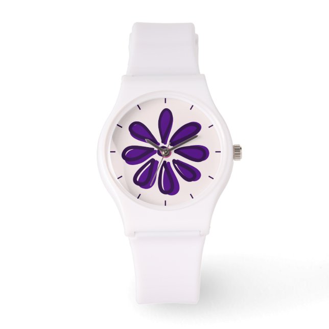 Girly Purple Flower Doodle Watch (Front)