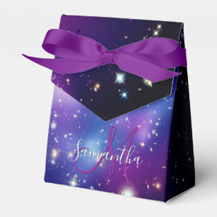 Girly Purple Galaxy Celestial Monogram Favor Boxes