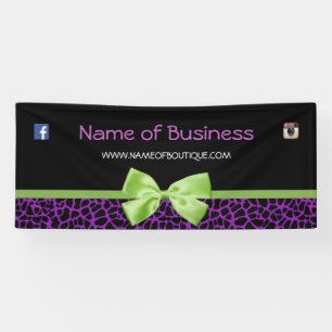Girly Purple Giraffe Print Cute Green Ribbon 6ft Banner