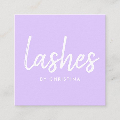 Girly purple glam eyelashes modern lashes script square business card