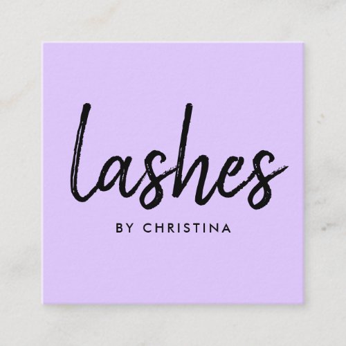 Girly purple glam eyelashes modern lashes script square business card