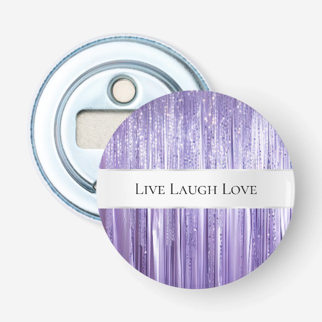 Girly Purple Glam Glitzy Tinsel Stripes  Bottle Opener (Front)