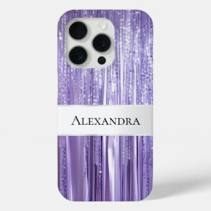 Girly Purple Glam Glitzy Tinsel Stripes  iPhone 15 Pro Case