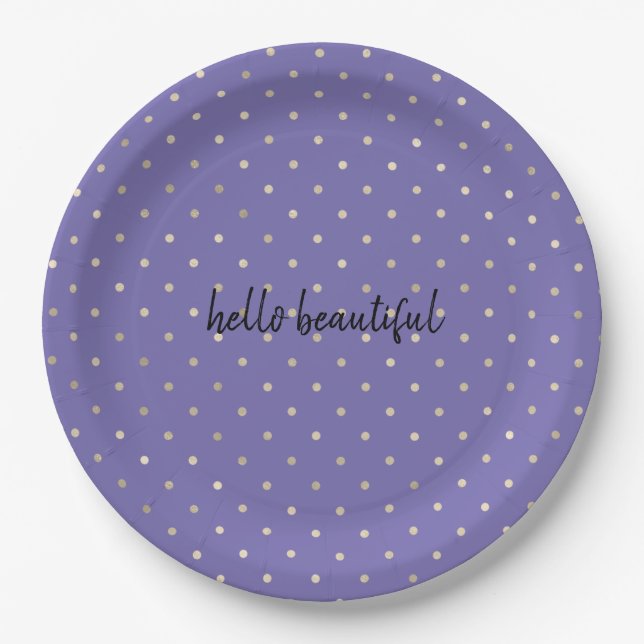 Girly Purple Glam Gold Dots Paper Plates (Front)