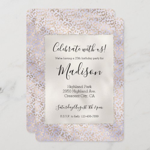 Girly Purple Glam Gold Leopard Print Watercolor Invitation